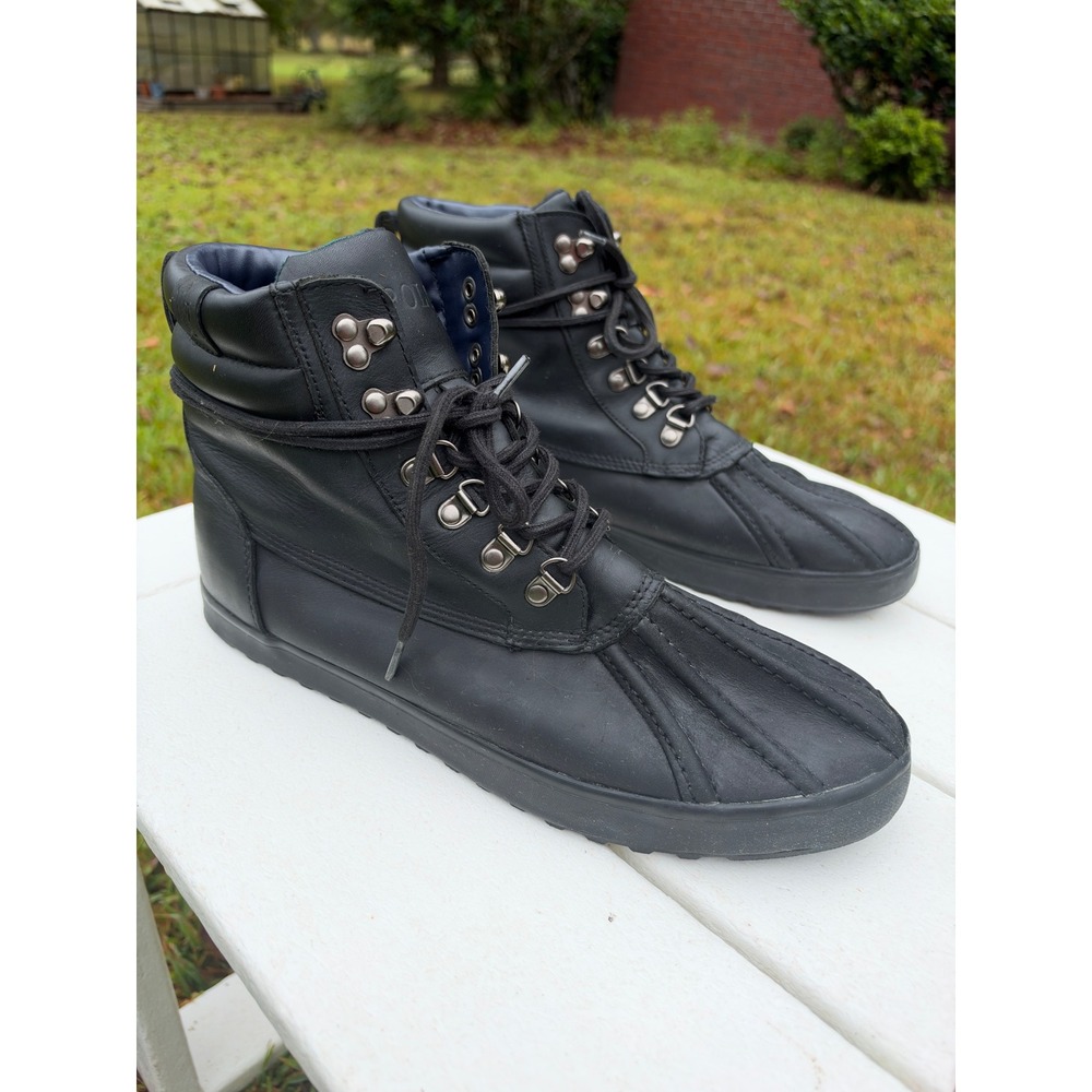 Polo Ralph Lauren Regnald Black Leather Duck Boots Mens 11D High Top 13297 Hunt